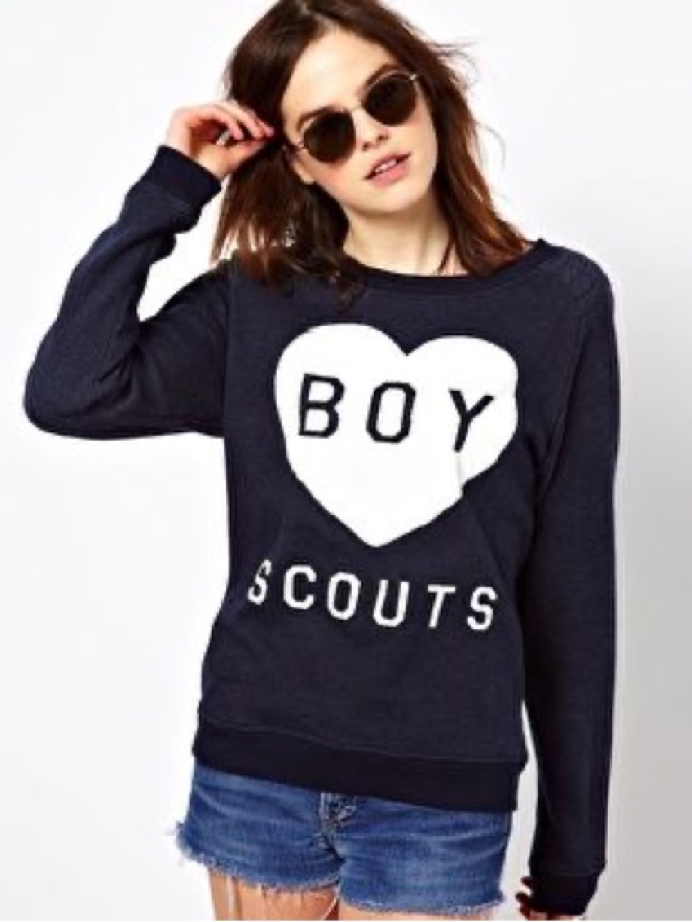Zoe Karssen Navy Sweatshirt with White Heart 'BOY SCOUTS' Graphic M